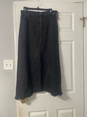 Maxi Black Denim Skirt For Teen/Women with Frills and No Back Pockets